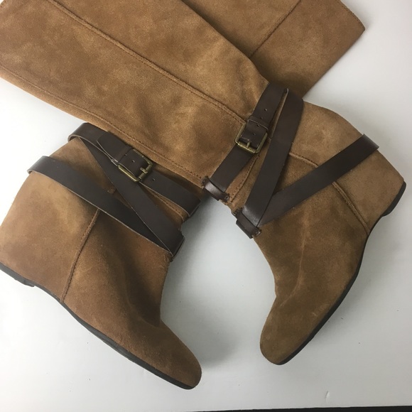 Franco Sarto Shoes - FRANCO SARTO tan leather wedge boots, knee high
